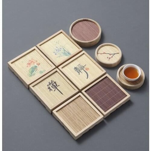 Chinese Style Bamboo Cup Pad Teaism Decorative Insulated Coaster Mat Home Kung Fu Tea Accessories Cup Tray