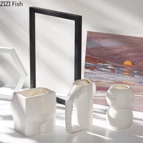 White Ceramic Vase Flower Arrangement and Dried Flower Vase Ornaments Crafts Desktop Decoration Flower Pot Vase Home Decorations