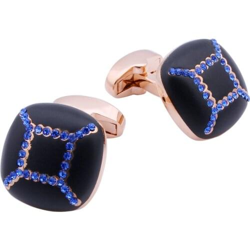 Brand HAWSON Fashion Jewelry Cufflinks Mens Business Gift Crystal Black Enamel Cufflinks with Luxury Gift Box