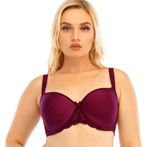 Lace Wings Trims Medium coverage So Light Lightly Lined T-Shirt Bra Wine Red Black Underwire Lace Unlined Balconette Bra 85D-95D