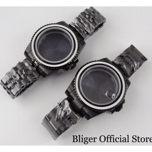 Black PVD Coated 40mm Watch Case for NH35 NH36 Jubilee/Oyster Strap Folding Clasp Screw Crown Rotating Bezel Sapphire Crystal