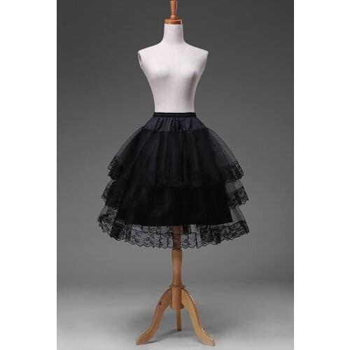 Black Knee Length Lace Edge Hoopless Shortskirts Crinoline Petticoat TUTU