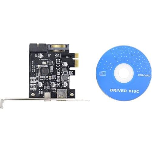 CHIPAL 5PCS 5Gbps GEN1 USB 3.1 Type-C USB-C 19Pin PCIe PCI-E 1X Riser Card with 15Pin SATA Power Supply +2.4A USB Charging Port