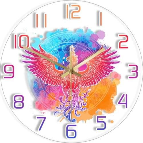 Symbol Of Rebirth Mythical Bird Phoenix Decorative Wall Clock For Bedroom Samsara Wheel Cycle Of Life And Death Home Décor Clock