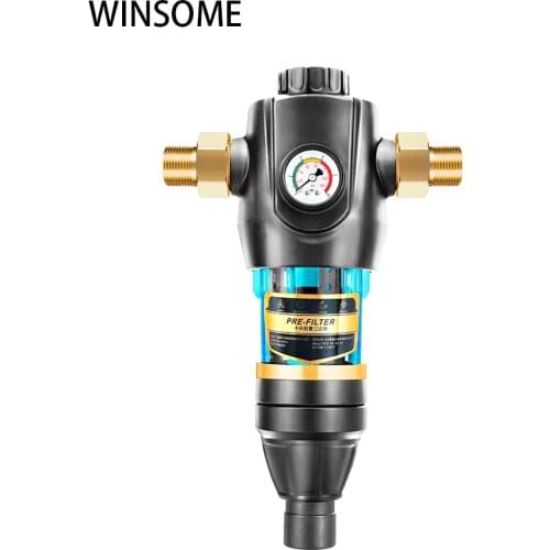 Central Sediment Water Filter Whole House Pipe PreFilter Water Purifier 40um Siphon Backwash 4T/h Large Flow Pressure Gauge