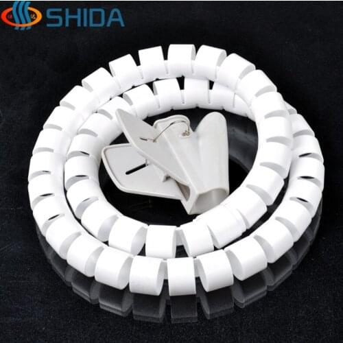 32mm Dia 5M 3 Color Cable Sleeve Spiral Wrapping PE Line Pipe Electrical Wire Cable Organizer Wrap w Wire Guide Clip