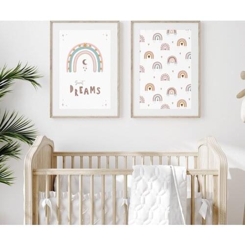 Sweet Dreams Rainbow Wall Art Poster Nursery Canvas Painting Quotes Print Boho Nordic Picture For Kids Room Home Decoration