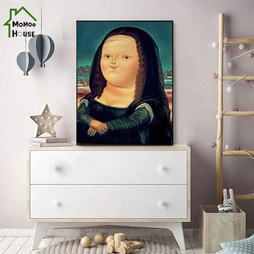 Cartoon Lovely Mona Lisa Smile Canvas Paintings for Kids Bedroom Wall Art Decor Vintage Poster and Print Picture Home Decoration