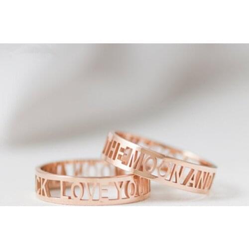 Stainless Steel Personalized Roman Numerals Coordinates Ring Gold Color Custom Name Wedding Date Rings For Women Couple Jewelry