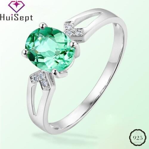HuiSept Elegant 925 Silver Jewelry Ring Oval Shape Emerald Gemstone Zircon Ornament Open Ring for Female Wedding Party Wholesale