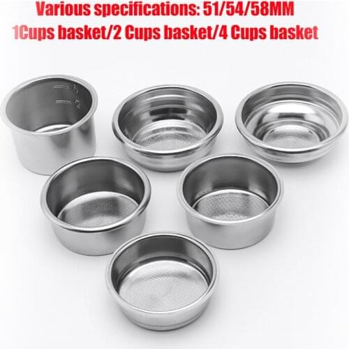 304 Stainless Steel Coffee Filter Basket Single 1 Cup Double 2 Cup 4 cups for 51/54/58mm Portafilter