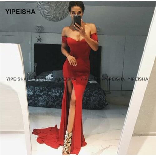 Yipeisha Red Evening Dresses Long Mermaid Prom Dresses 2021 vestidos de fiesta de noche Side Slit Party Gown