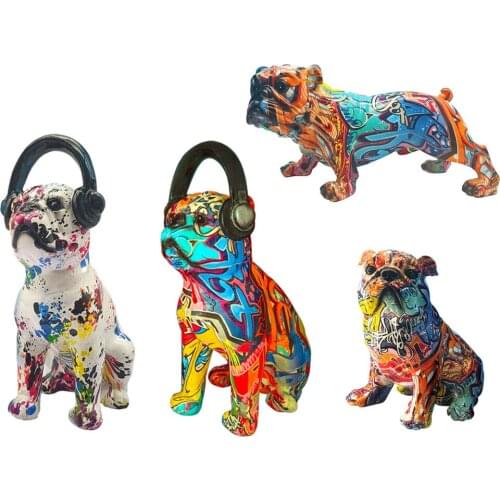 Creative Painted Bulldog Statue Figurine Resin Sculpture Home Office Bar Store Tabletop Decoration Ornament Crafts