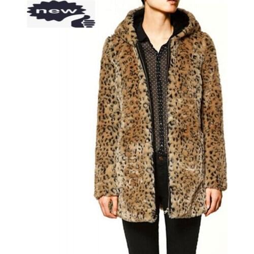 Faux Fur Leopard Print Jackets Classic Warm Winter Jacket Hoody Coats Long Sleeved Female Outerwear Overcoats Plus Size 3XL