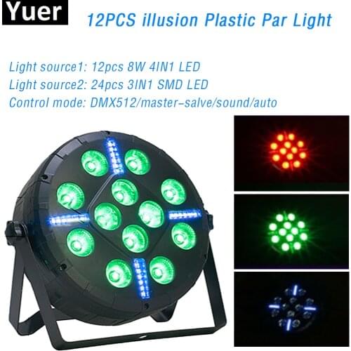 LED Flat Par 12x8W RGBW 4IN1 Lighting Professional LED Stage Lights Effect Master-Slave DJ Disco Party DMX512 Sound Control