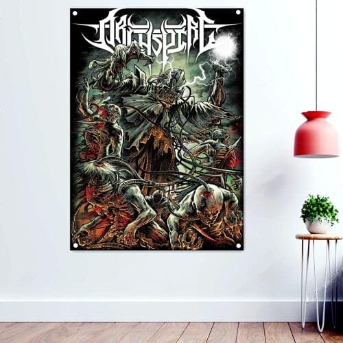 Devil Dark Metal Artworks Banners Canvas Printing Wall Hanging Macabre Art Rock Music Posters Flags Tapestry Mural Wall Decor M5