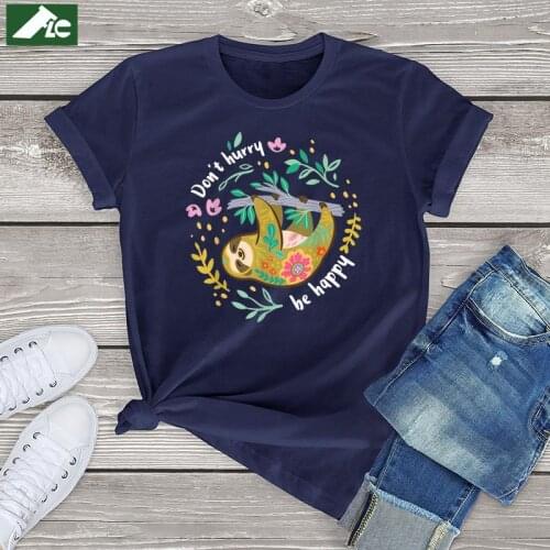 Cute Lazy Funny Sloth Graphic Womens Shirt 90s Don't Hurry Be Happy Sloth T Shirt Women Clothing Unisex Short Sleeve Tees Tops