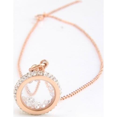 MONLA Rose Gold Color 316L Stainless Steel CZ Crystal Round Pendant Necklace Stainless Steel Fashion Jewelry