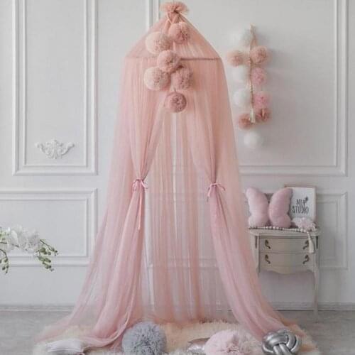 Bed Canopy with Chiffon Ball Reusable Net Yarn Nordic Style Photography Kids Baby Mosquito Tents Beautiful Castle Play Dome Tent