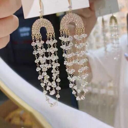 New Fashion Ultra-flashy Sexy Glass Beads Crystal Tassel Earrings Pendant Super Fairy All-match Fashion Female Earrings