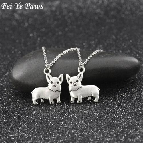 Vintage Silver Color Welsh Corgi Dog Pet Charm Pendant Necklace Women Stainless Steel Long Chain Men Accessories Unique Gifts