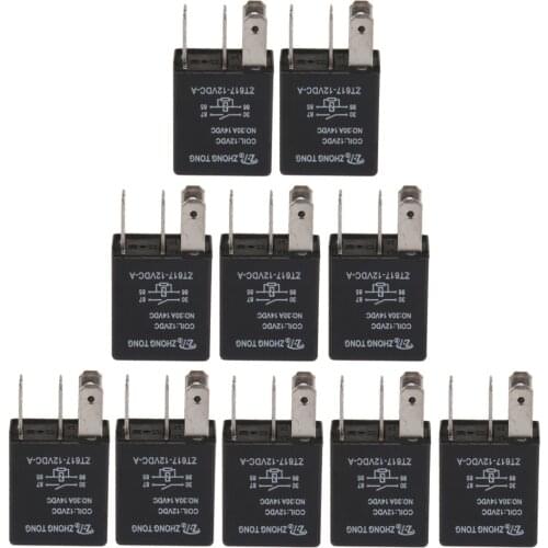 10Pcs ZT617-12V-A-R DC 12V 30A 30 AMP SPST Relay Relays, 4 Pins Automotive Relay Replacement for Auto Car Truck Boat