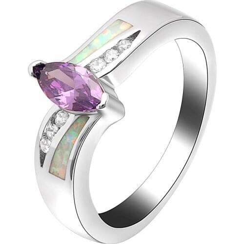 Luxury Charm Oval Purple Zircon Rainbow Fire Opal Ring For Women Vintage Fashion Silver Color Birthstone Ring Distribution