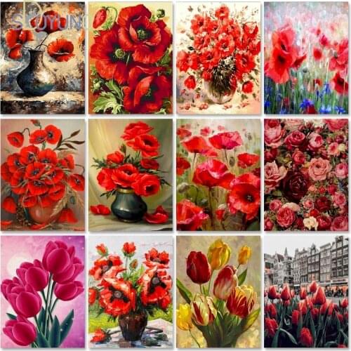 SDOYUNO Unframe Paint By Numbers For Adults DIY Coloring By Numbers Floral Acrylic Painting On Canvas Handicraft Unique Gift