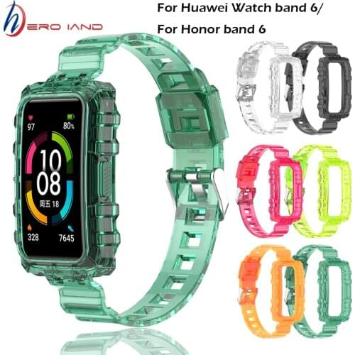 Silicone watch straps For Huawei Watch band 6 Transparent watchband Sport Replacement Bracelet for Honor band 6 Protector Case