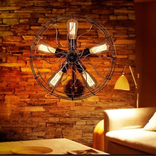 Nordic Loft Retro Fan Iron Wall Light E27 Edison Bulbs Bar Cafe Decoration Wall Light Free Shipping
