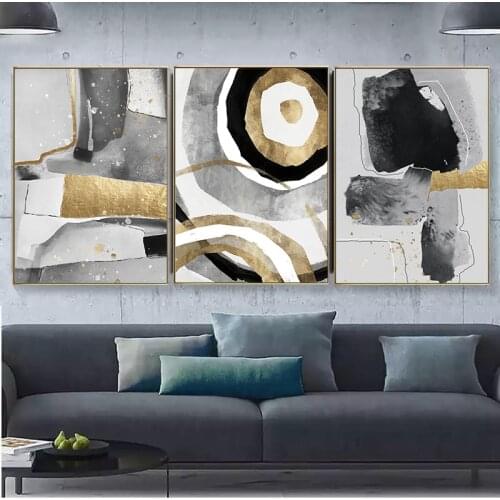 Modern Abstract Wall Posters Gold Luxury Home Decor Geomertric Canvas Paintings Frameless Wall Art Pictures Room Decor