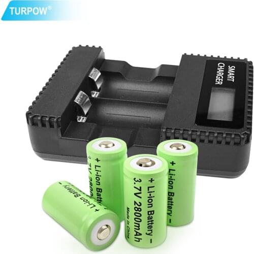 Turpow CR 123A CR17345 KL23a VL123A DL123A 5018LC 4PCS 3.7V Li-ION Battery 16430 AND LCD charger Dry Primary Batter For LED Flas