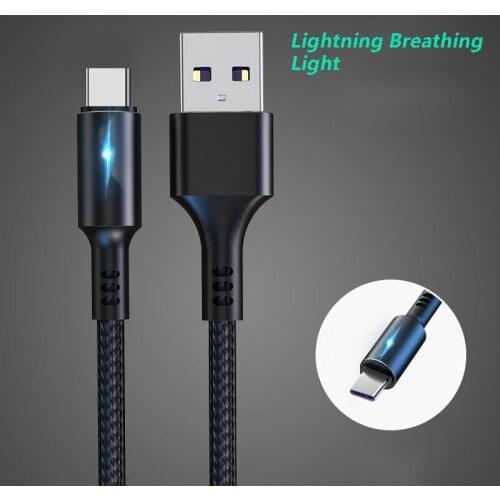 5A Breathing light USB C Cable Quick Charge 3.0 4.0 For Xiaomi Samsung Huawei P30 Mobile Phone Super Fast Charging USB C Cable