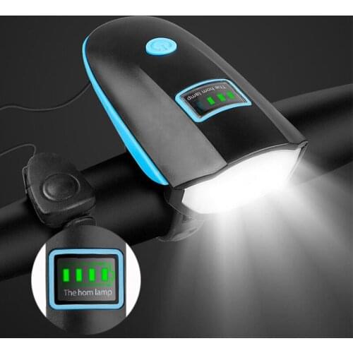 USB Bicycle Light Power Display Cycling Headlight Led Flashlight with Horn Anti-Theft Bike Lamp Built-In 1200Mah Battery HL004