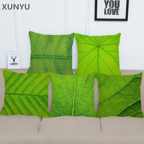 XUNYU New Style Tree Leaf Texture Pattern Pillowcase Linen Pillow Cover Home Sofa Square Cushion Cover Throw Pillow Case 45x45cm
