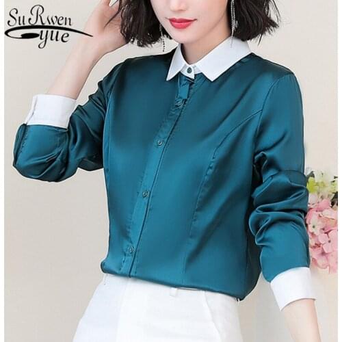 2021 Autumn Long Sleeve Chiffon BlousesContrast Color Long Sleeve Shirts Office Lady Shirts Womens Tops and Blouses 5985 50