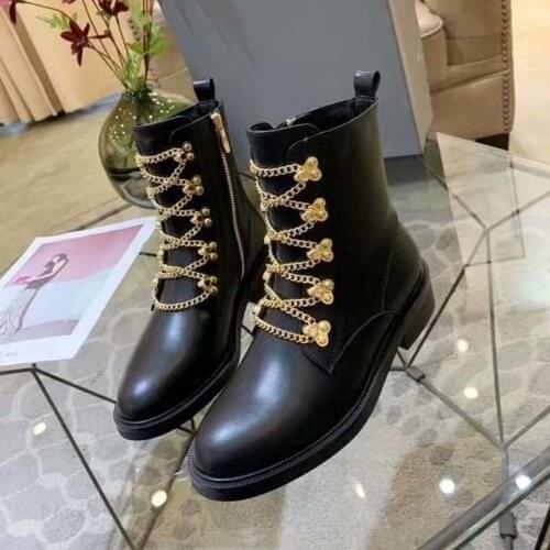 Tide Leather Boots Women Winter Botas Mujer Ankle Boots For Women Chain Motorcycle Boots Fashion Ladies Shoes Zapatos De Mujer