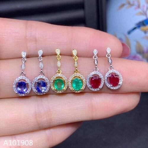 KJJEAXCMY boutique jewelry 925 sterling silver inlaid Natural Emerald Sapphire Ruby Womens earrings support detection