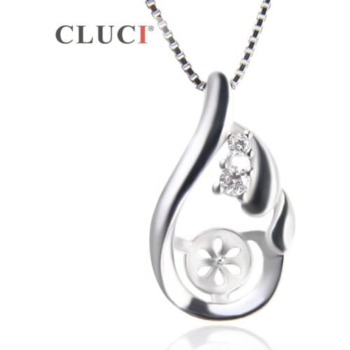 CLUCI New Design 925 Sterling Silver Pearl Pendant 2PCS White CZ For Women Necklace Jewelry,SP306SB