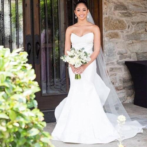 Mermaid Trumpet Vestido De Novia Sweetheart White Ivory Satin Wedding Dress Simple Elegant Bridal Dress With Chapel Train