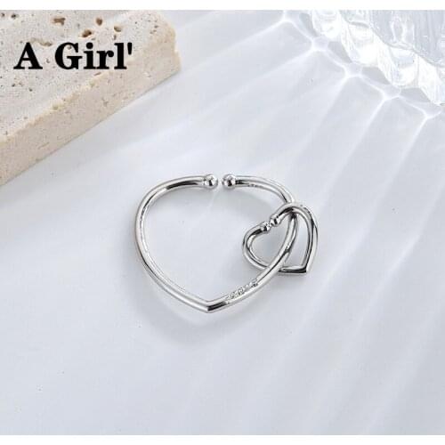 A Girl' Retro Slim Jewelry Silver Rings Romantic Double Heart Cross Adjustable Women Jewelry Not Allergic Anillos