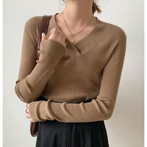 Winter Clothes for Women 2021 Turtleneck Sweater Black Long Sleeve Knit Top V-Neck Pullovers Solid Oversized warm Ladies 0836