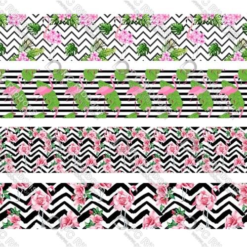 16-75MMGeometric Flamingo Printed Grosgrain&Satin Ribbon DIY Handmade Materials Christmas Wedding Gift Wrap Tape 50yards