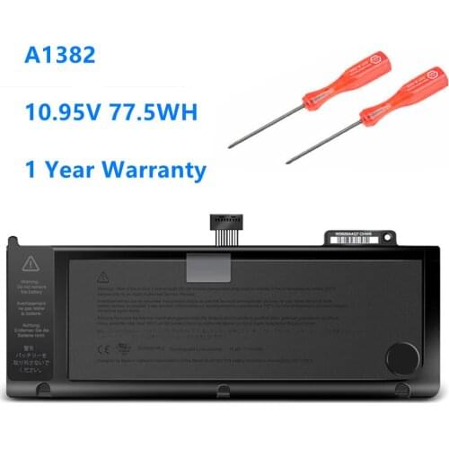 A1382 Laptop Battery for Apple MacBook Pro 15" A1286 2011 2012 Version MC721 MC723 MC847 MD318 MD322 MD103 MD104 10.95V 77.5WH