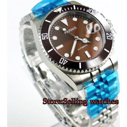 40mm Parnis coffee dial Jubilee style strap sapphire glass MIYOTA automatic Mens Watch steel case