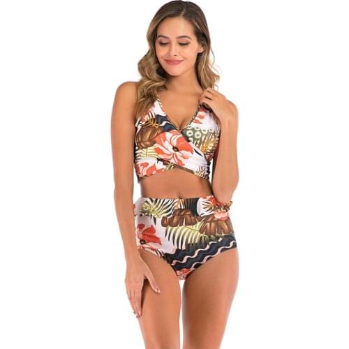 High Waist Bikini Push Up Printed Bikini 2020 bird Swimsuit Women Bathing Suit Women Cross Bandage Swimwear Multiple Color
