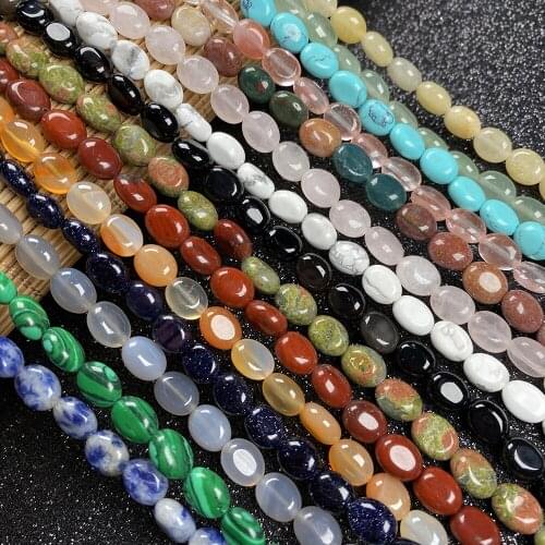 50pcs/lot Natural Agates Stone Beads Egg Shape Loose Beads for Making DIY Necklaces Bracelets Length 40cm Size 6x8x4mm