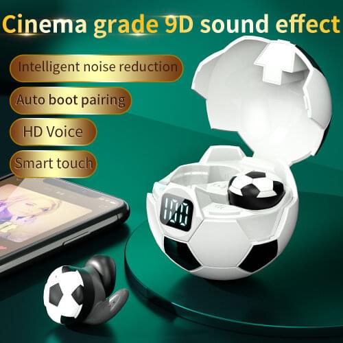 Football Bluetooth 5.1 Headphones Sphere Sports Wireless Earbuds HIFI Touch Earphones with Charging Box Digital Display IPX7