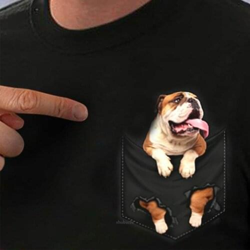 English Bulldog Inside Pocket T Shirt Dog Lovers Black Cotton Men Made in USA Cartoon t shirt men Unisex Fashion tshirt sbz8086