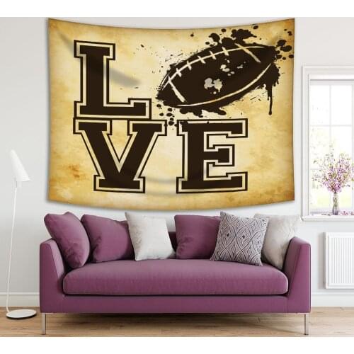 Tapestry Love American Football Vintage Abstract Grunge Background Paint Splashes Printed Brown Yellow